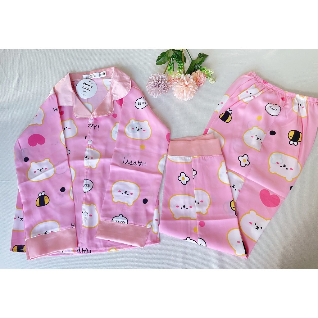 Bộ pijama cho bé gái tay dài chất lụa Latin cao cấp, đồ ngủ cho bé gái từ 20kg-36kg