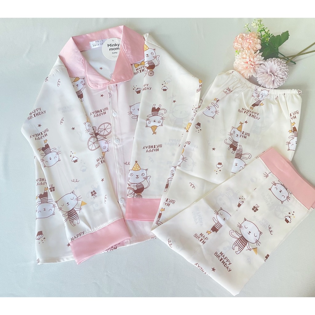 Bộ pijama cho bé gái tay dài chất lụa Latin cao cấp, đồ ngủ cho bé gái từ 20kg-36kg