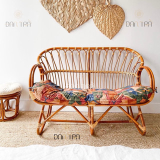 Ghế sofa mây mào gà, ghế bench mây băng chờ vintage giá rẻ, nội thất mây tre Đan Trà
