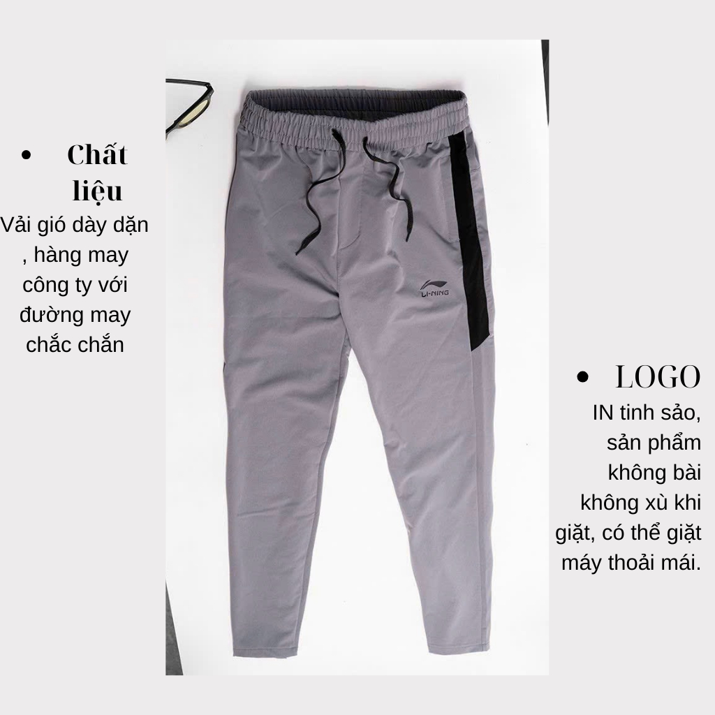 Quần gió Li- Ning cao cấp chất gió sần dầy dặn, quần thể thao phối màu đẹp, không nhăn nhàu hàng chất lượng MANKUDA