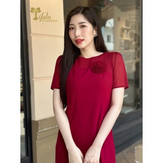 Váy đầm trung niên TIFALU dáng suông màu đỏ đậm - ZOL941RED