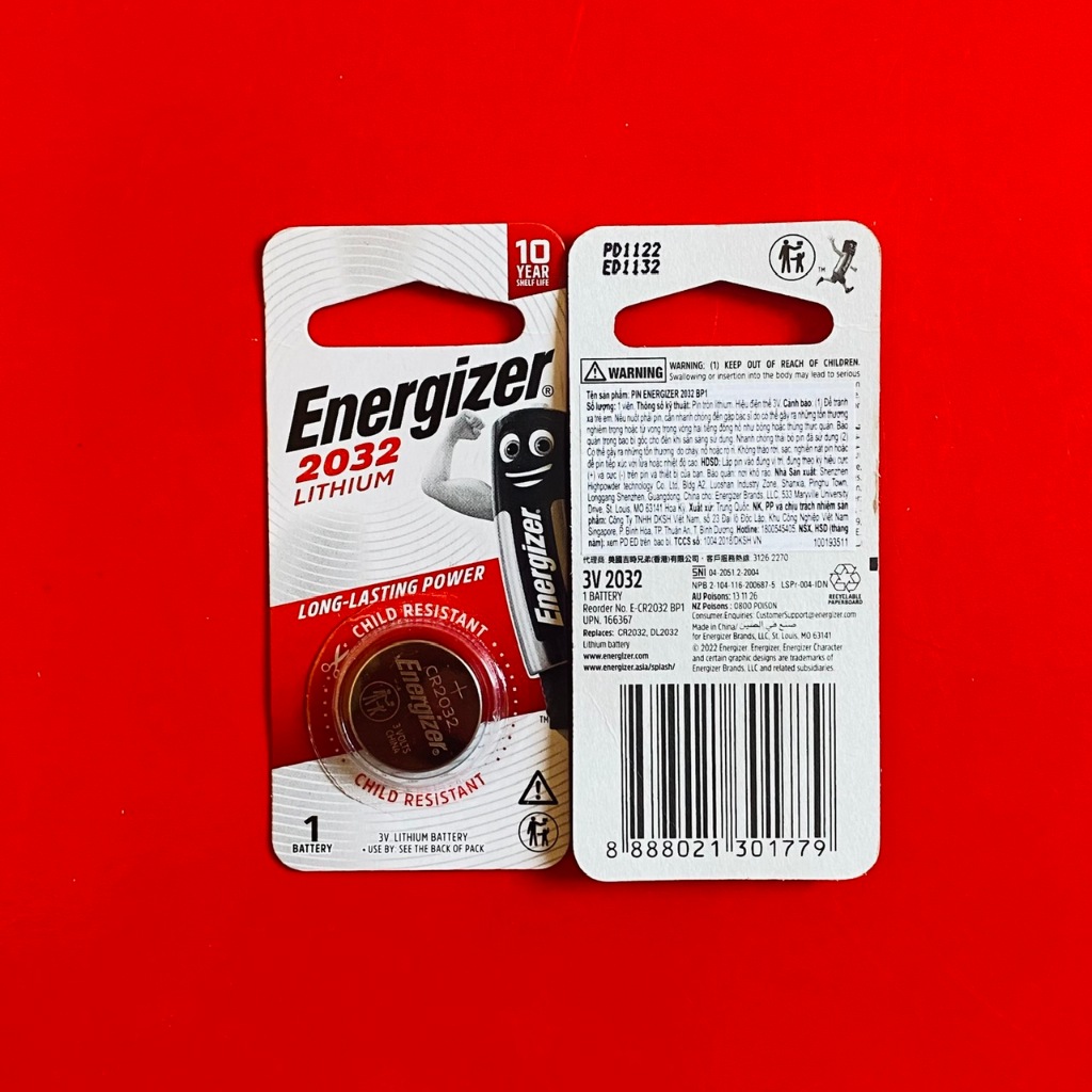 Pin Litium 3V CR2032 Energizer vỉ 1 viên