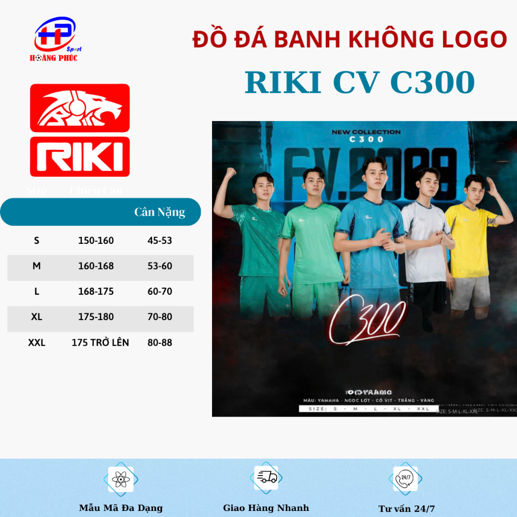 Quần áo bóng đá,đồ đá banh RIKI CV C300 thun mè cao cấp chuẩn thi đấu,thấm hút mồ hôi cực đẹp - sport hoàng phúc