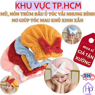 [Sỉ sIêu Rẻ] Nón, Mũ Trùm Đầu Ủ Tóc Vải Nhung Đính Nơ Xinh Xắn Khi Gội Mềm Mịn Thấm Hút Tốt Giúp Mau Khô Tóc Tiện Dụng