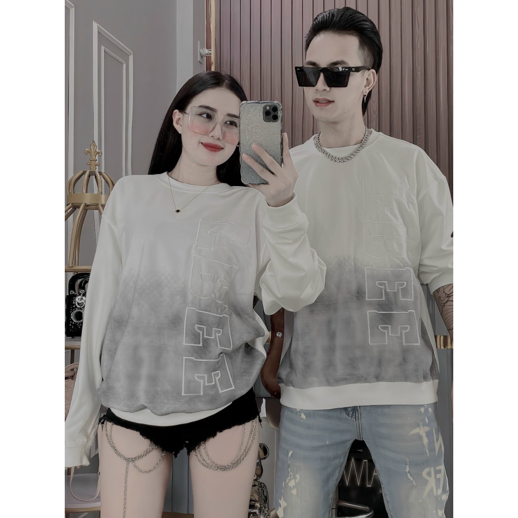 Áo nỉ thu đông cặp đôi kiểu dáng sweater loang màu in chữ chất nỉ 2 da dày dặn y hình