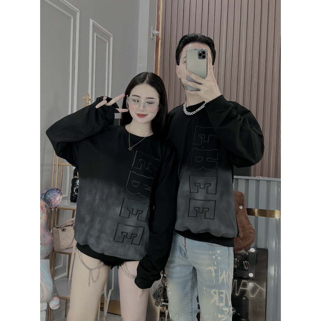 Áo nỉ thu đông cặp đôi kiểu dáng sweater loang màu in chữ chất nỉ 2 da dày dặn y hình