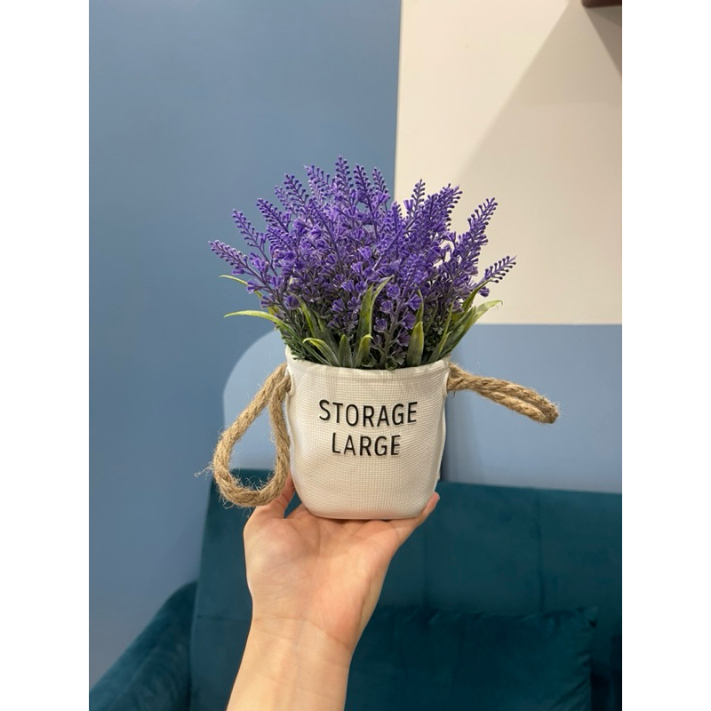 Lẵng lavender để bàn, chậu hoa mini để kệ, hoa giả trang trí