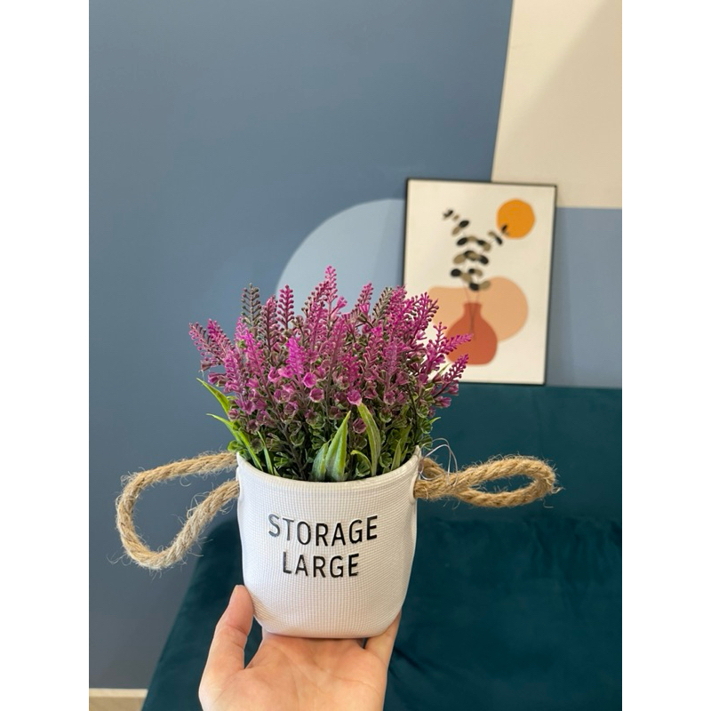 Lẵng lavender để bàn, chậu hoa mini để kệ, hoa giả trang trí