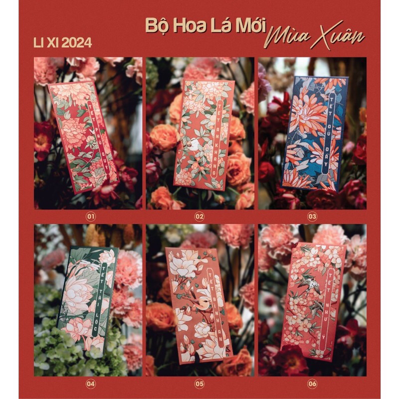 Bao lì xì tết 2024  Lì xì tết, lì xì hoa lá, giấy C150 Cán màng mờ siêu dày dặn, cứng cáp