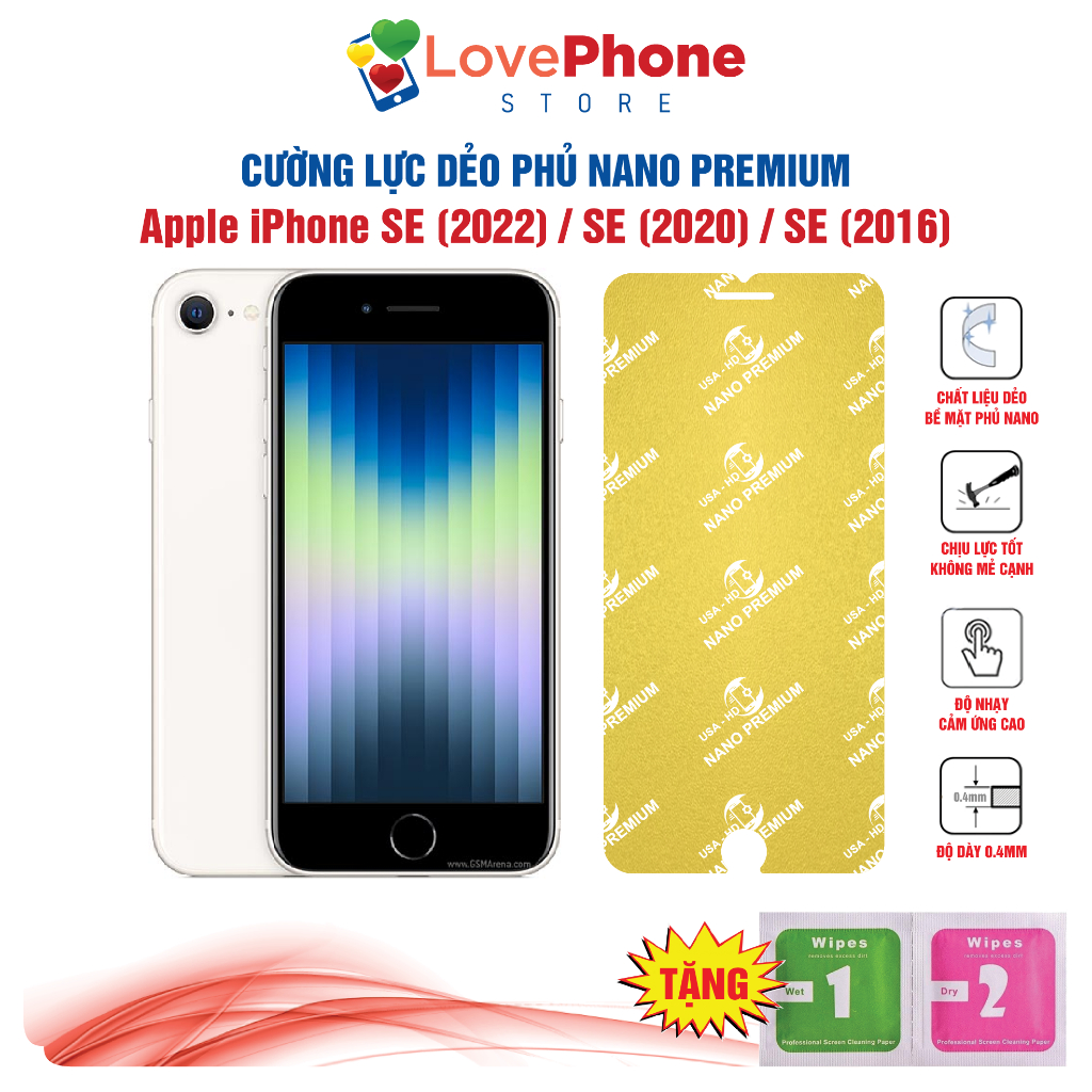 Cường lực iPhone SE 2022 SE 2020 SE 2016 dẻo phủ Nano Premium chống xước bảo vệ màn hình - Love Phon