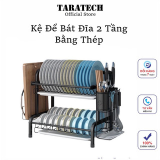Kệ Úp Chén Bát Đĩa 2 Tầng, Ống Đựng Đũa (có thể tháo rời) Sơn Tĩnh Điện Chống Rỉ Sét - TR TARAA