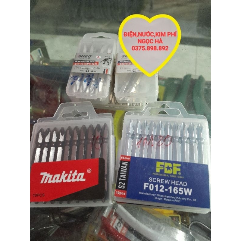 đầu bắn vít. đầu vặn vít inox MAKITA TRẮNG. MAKITA HÔP ĐỎ. FDF XANH