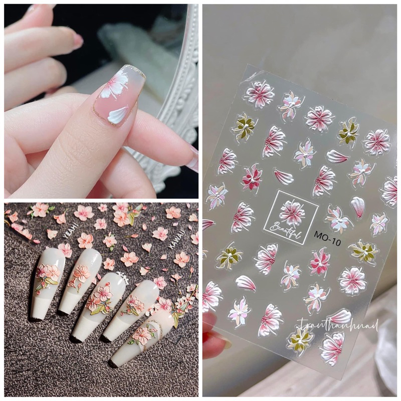 Sticker dán móng hoa nổi 5d siêu xinh hình hoa đào cam, hoa kiểu xinh