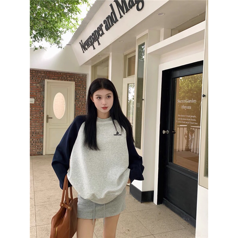 Áo Sweater Raglan, Áo Sweater Basic Form Rộng Phong Cách Ullzang