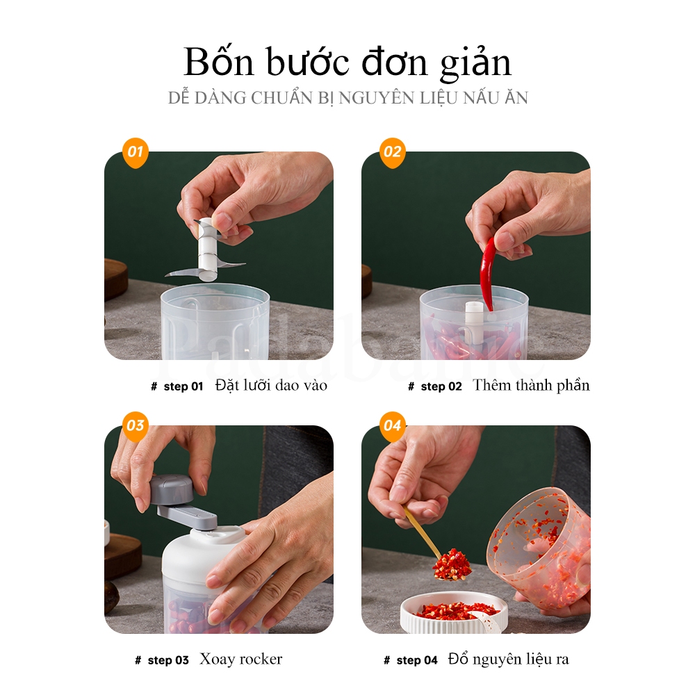 Máy Xay Tỏi Ớt Mini Padabanic 006 Bằng Tay-Máy Xay Thịt Dung Tích 250ml và 100ml