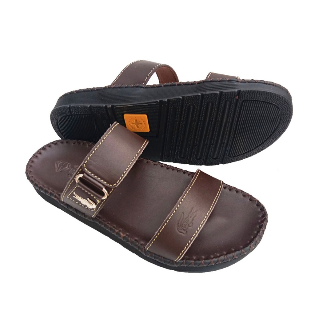 Dép da nam 2 quai cá sấu cao cấp đế cao su đúc cao 3cm thời trang - D73