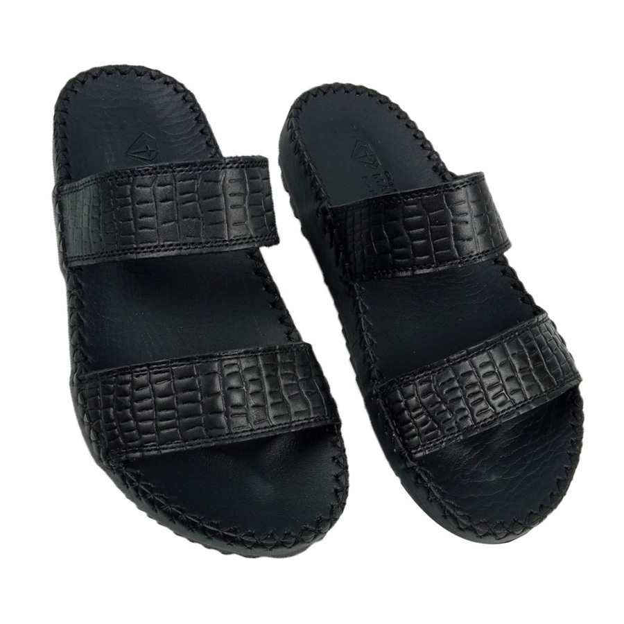 Dép da nam 2 quai cá sấu cao cấp đế cao su đúc cao 3cm thời trang - D73