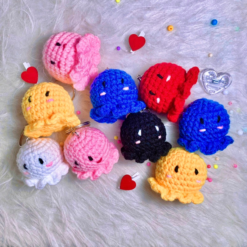 Móc khoá bạch tuột len | Móc khoá Bạch tuột handmade | Phụ kiện trang trí, quà tặng handmade