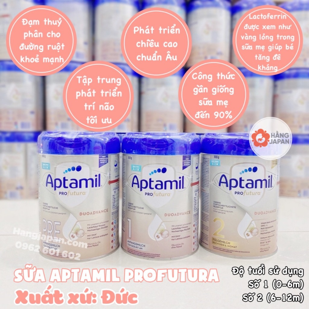 Sữa công thức Aptamil Profutura Bạc Đức 800g đủ số 1, số 2, pre date mới
