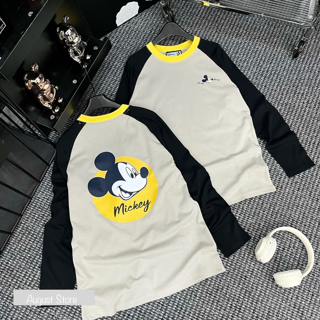 Áo Thun Dài Tay Mickey Họa Tiết 2 Mặt Dáng Rộng Giấu Quần Trùm Mông Freesize
