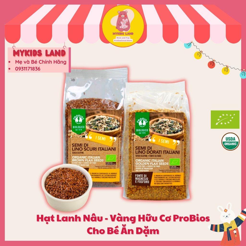 Hạt Lanh Vàng - Hạt Lanh Nâu Hữu Cơ ProBios Ý Bịch 500g / Chiết 100g - Nấu Cháo - Ăn Dặm - Làm Sữa Hạt