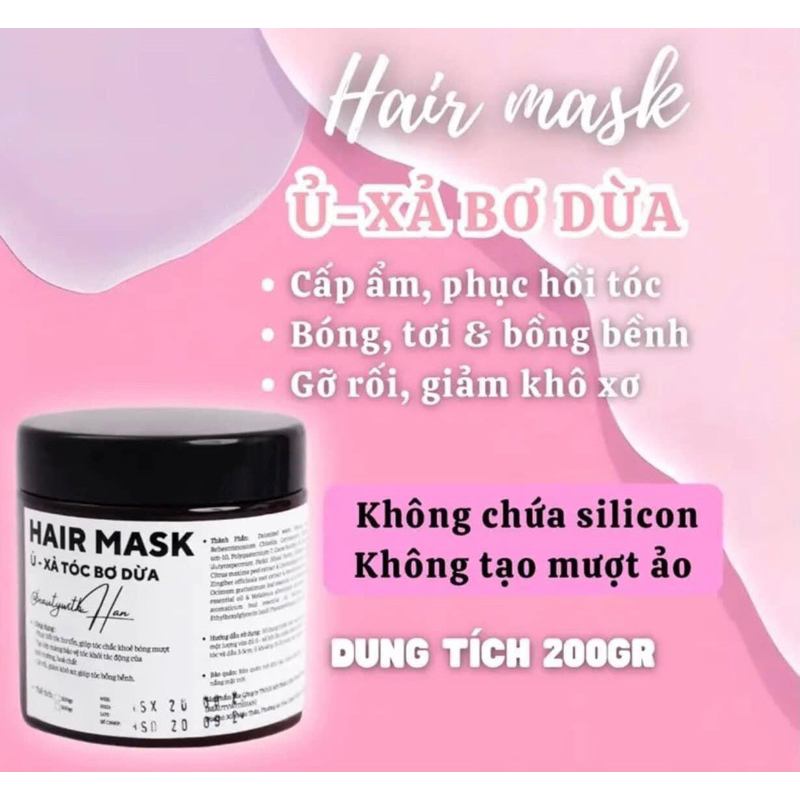 Ủ-Xả Bơ Dừa cấp ẩm, bóng mượt cho tóc, không chứa silicon