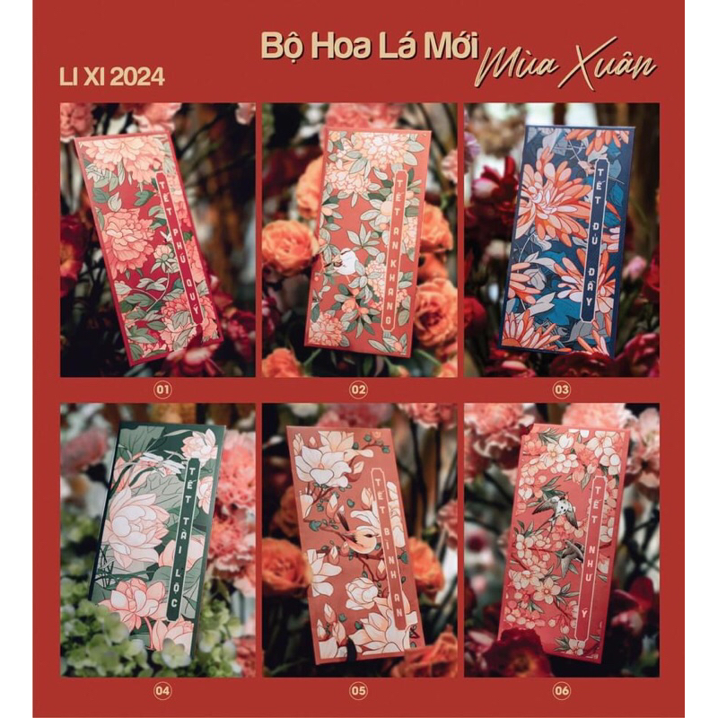 Bao lì xì Tết , lì xì hoa lá mới Mùa Xuân, C150 cán mờ chất lượng cao, siêu dày đẹp