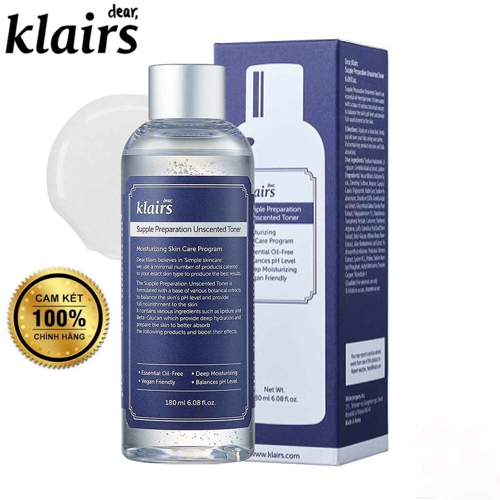 Nước hoa hồng Klairs 180ML- dưỡng ẩm và làm mềm da