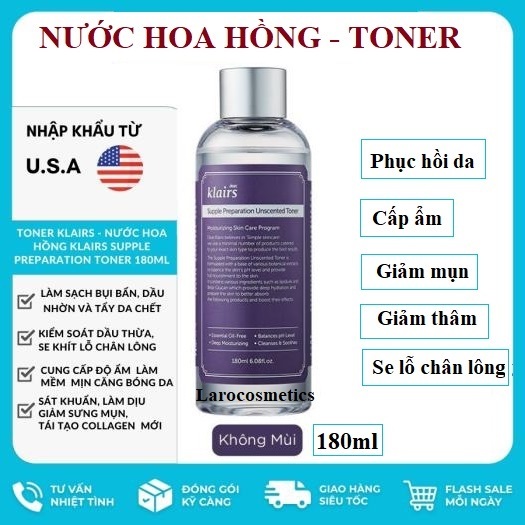Nước hoa hồng Klairs 180ML- dưỡng ẩm và làm mềm da