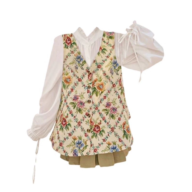 Set áo gile - sơ mi vintage