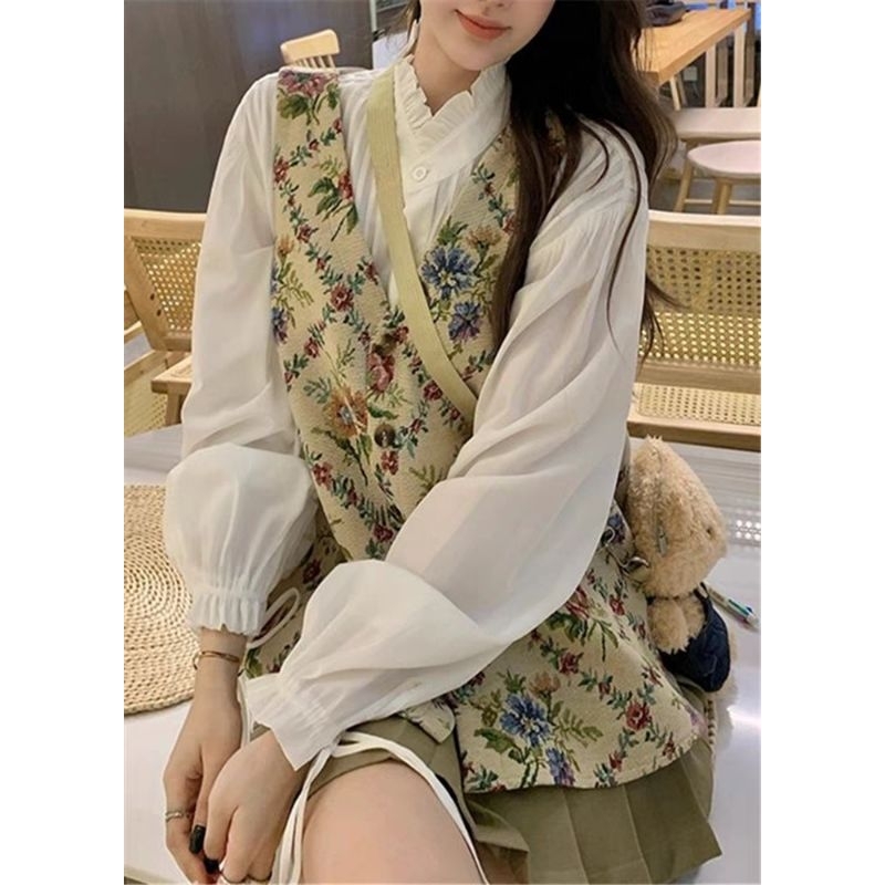 Set áo gile - sơ mi vintage