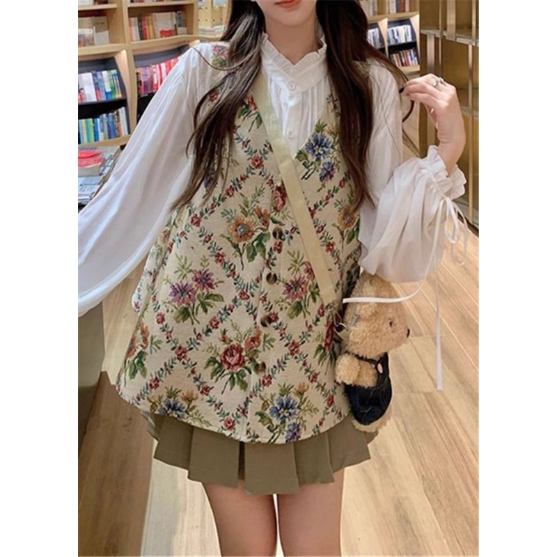 Set áo gile - sơ mi vintage