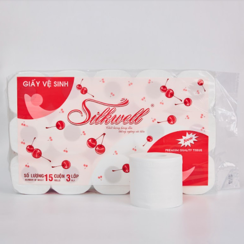 Giấy vệ sinh Silkwell Cherry 15 cuộn 3 lớp chính hãng mềm mịn siêu dai