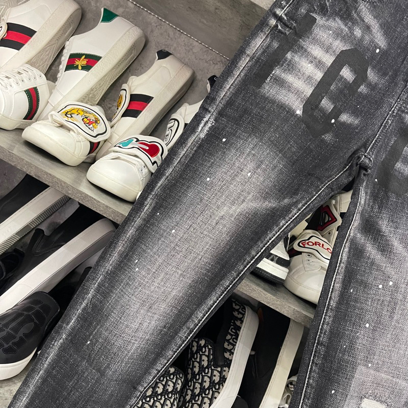 Quần Jean Nam DSQ2 Biker Slimfit Xám Mài Dập Chữ ICON Rách Xước Vảy Sơn 4 Cúc Cài Cao Cấp BN27