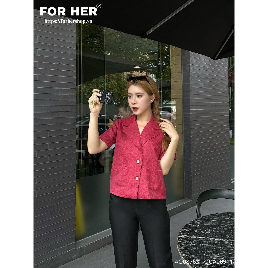 Áo croptop FOR HER tay ngắn cổ vest  AO0876