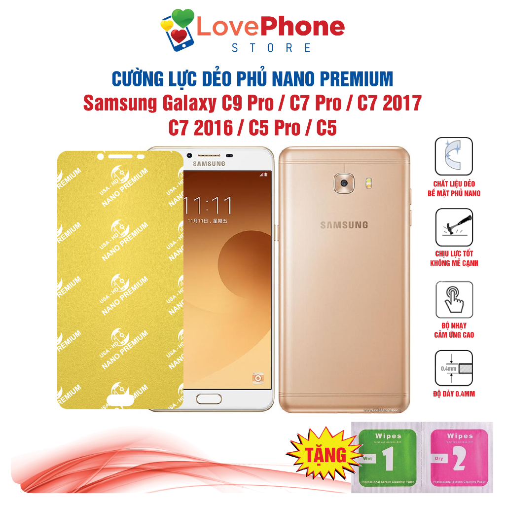 Cường lực Samsung C9 Pro  C7 Pro C7 2017 C7 2016 C5 Pro C5 dẻo phủ Nano Premium chống xước bảo vệ mà