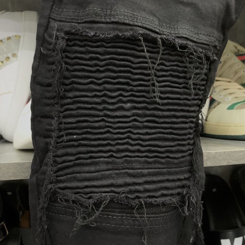 Quần Jean Nam Slimfit Amiri Đen , Quần Bò Nam Gối Rách Xước Vá Vải Nhăn Phối Khoá Zip Ông Chân BN29