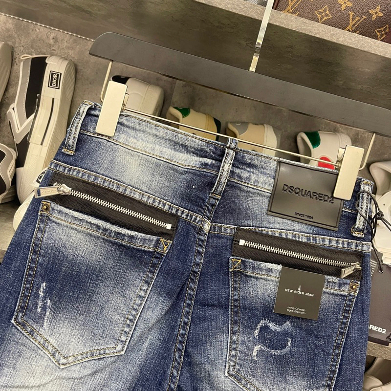 Quần Jean Nam DSQ2 Biker Slimfit , Quần Bò Nam Xanh Trơn Dập Chữ D2 Phối Thêu 2 Khoá Zip Túi Hậu Boy Phố BN31