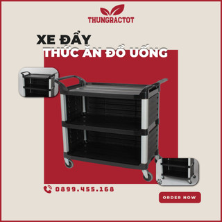 Xe đẩy đồ ăn nhà hàng 3 tầng nhựa có vách ngăn
