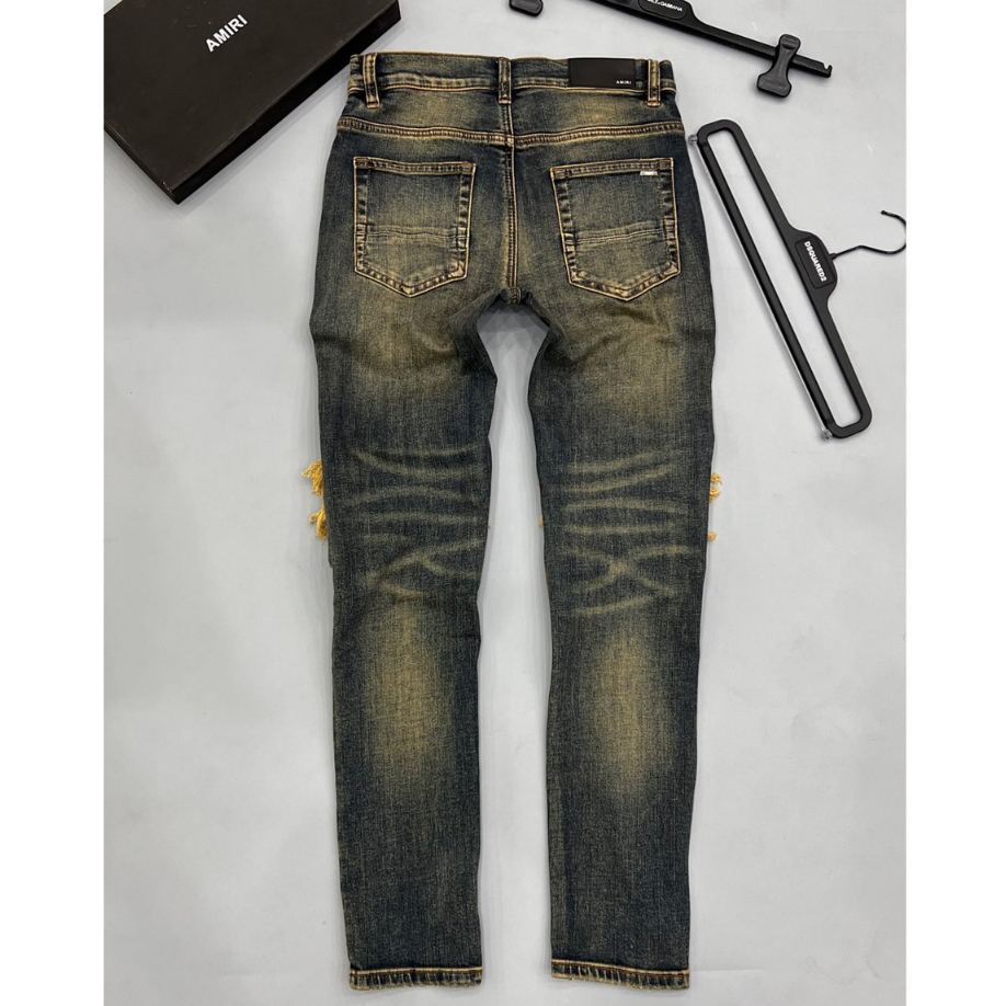 Quần Bò Nam, Quần Jeans Nam Xanh Phối Ngả Vàng Rách Gối Vá Da Vằn Kèm Đính Đá Mẫu Mới Nhất Cập Bến BN36