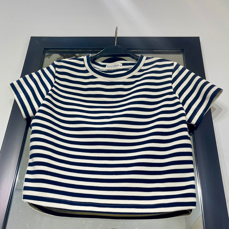 ÁO THUN SỌC XANH DÁNG LỬNG