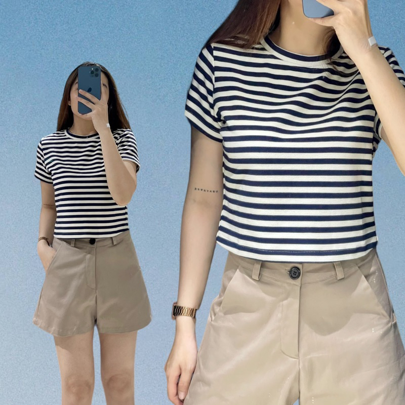 ÁO THUN SỌC XANH DÁNG LỬNG