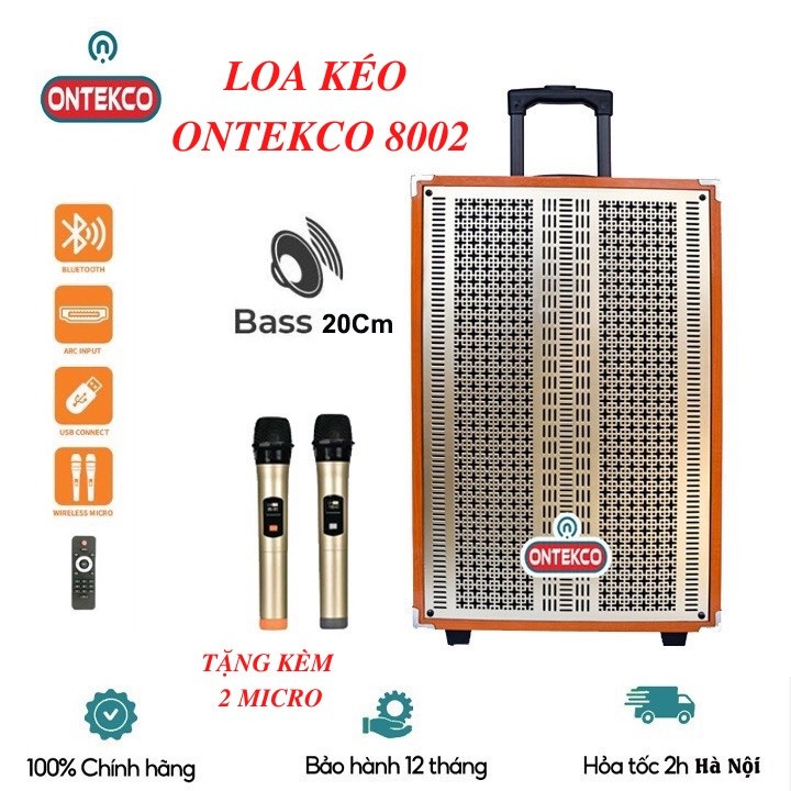 Loa kéo hát karaoke Ontekco 8001/8002 bluetooth đi kèm 2 mic, loa kéo không dây chuyên nghiệp, âm thanh sắc nét, kèm quà