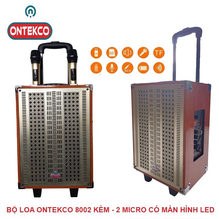Loa kéo hát karaoke Ontekco 8001/8002 bluetooth đi kèm 2 mic, loa kéo không dây chuyên nghiệp, âm thanh sắc nét, kèm quà