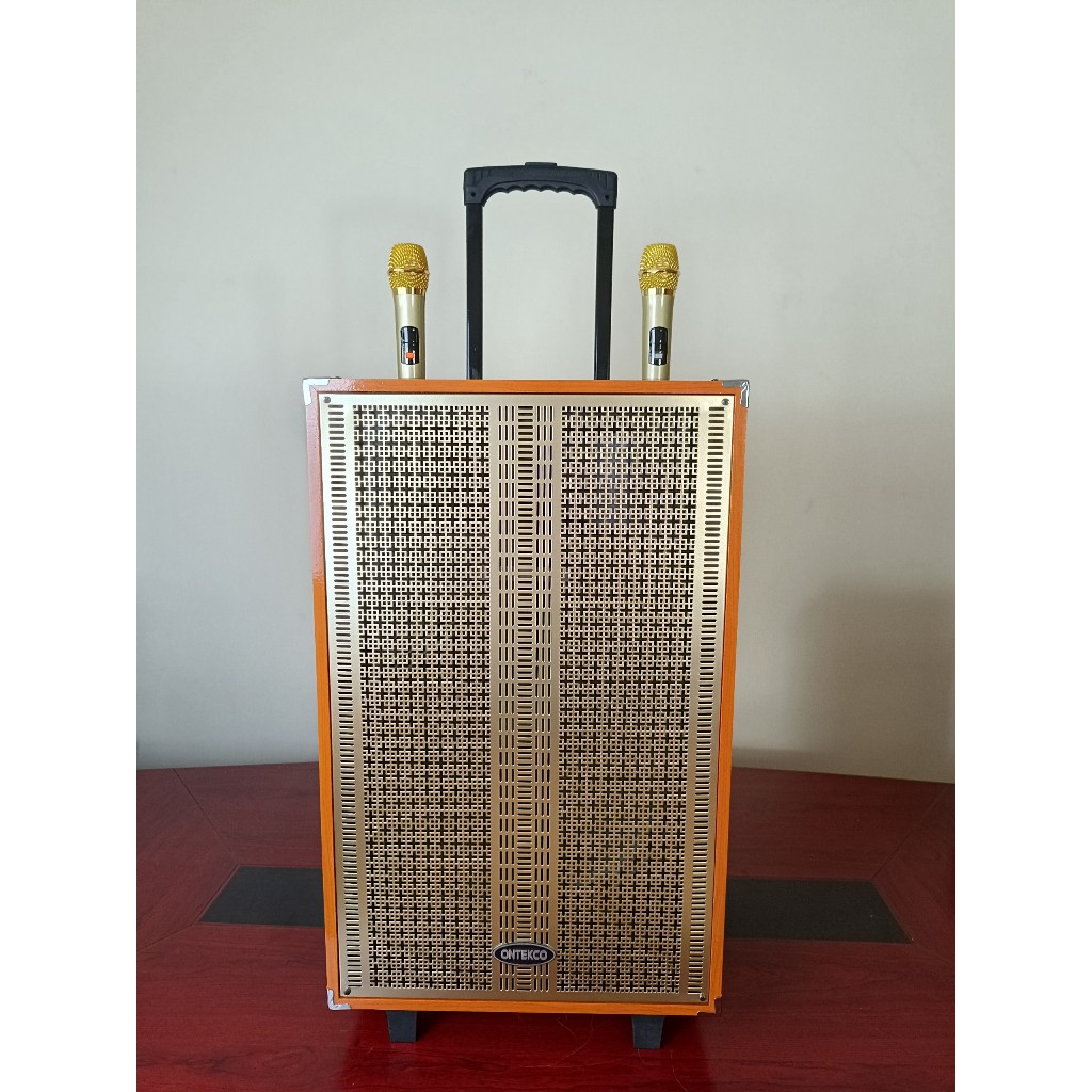 Loa kéo karaoke Ontekco 1502 bass 40 vỏ gỗ tặng kèm 2 mic, âm thanh sắc nét chống hú, mặt lưới kim loại, BH 12 tháng