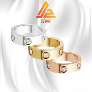 Nhẫn LOVE 6 kim cương khắc tên theo yêu cầu cặp đôi unisex Titanium [Bảo hành 5 năm]