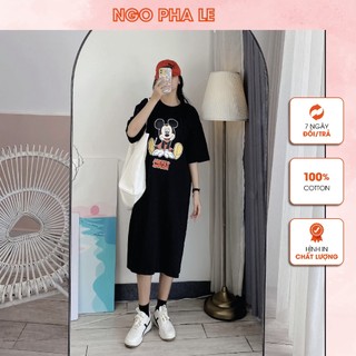 Đầm rộng bigsize | đầm bầu thun cotton in hình mickey