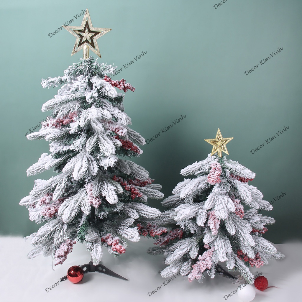Cây Thông Quả Đỏ Lá PE Tuyết Hình Nón NON03 Trang Trí Giáng Sinh Cây Thông Noel (Kèm Đèn)