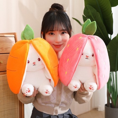 Gấu bông Thỏ bông biến hình tai dài 2 in 1 thú nhồi bông Thỏ quả bông Trái cây Cosplay Dâu Và Cà rốt dễ thương 50cm