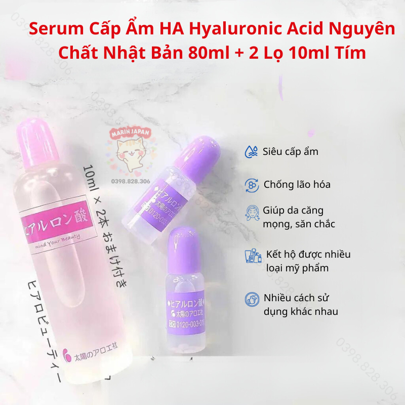 Serum Cấp Ẩm HA Tím Hyaluronic Acid Nhật Bản 80ml + 10ml + 10ml